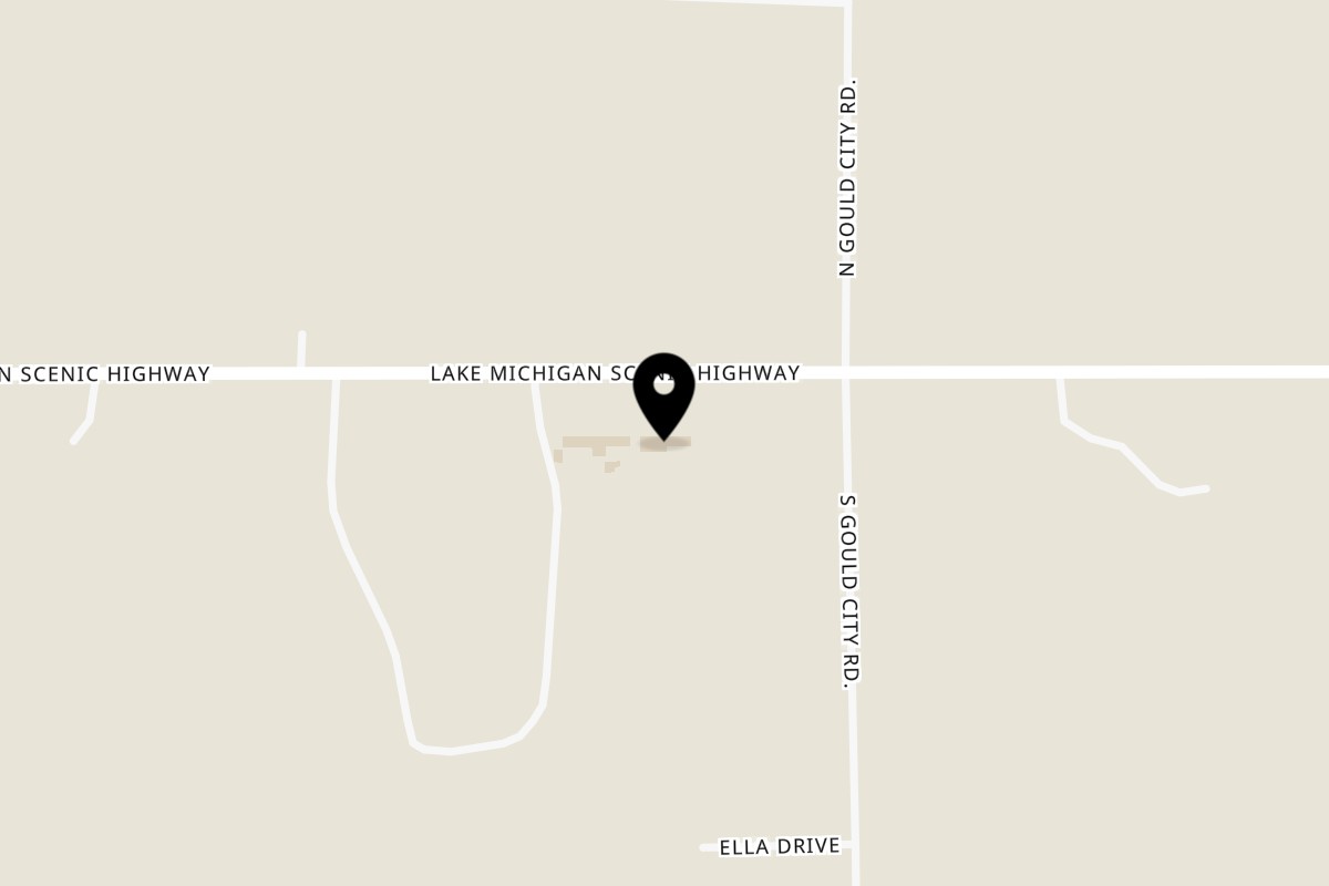 Map showing the location of Bates Corner Bar and Grill on W16431 US-2 in Gould City